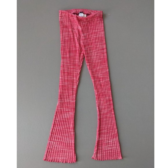 Zara Size MEDIUM Women's Ribbed High Rise Flare Pull On Pants Stretch Pink NWT - Picture 3 of 11
